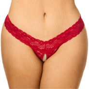 NORTIE Malin Red Crotchless Orgasm Pearl Thong Plus Size