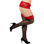 NORTIE Wilderness Hold-up Stockings with Red Lace Hem and Backseam Plus Size 