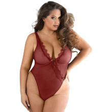 Allure Diva Leilani Red Mesh & Eyelash Lace Open Teddy Plus Size