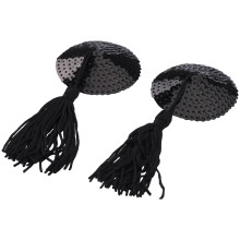 baseks Round Black Nipple Covers with Tassels