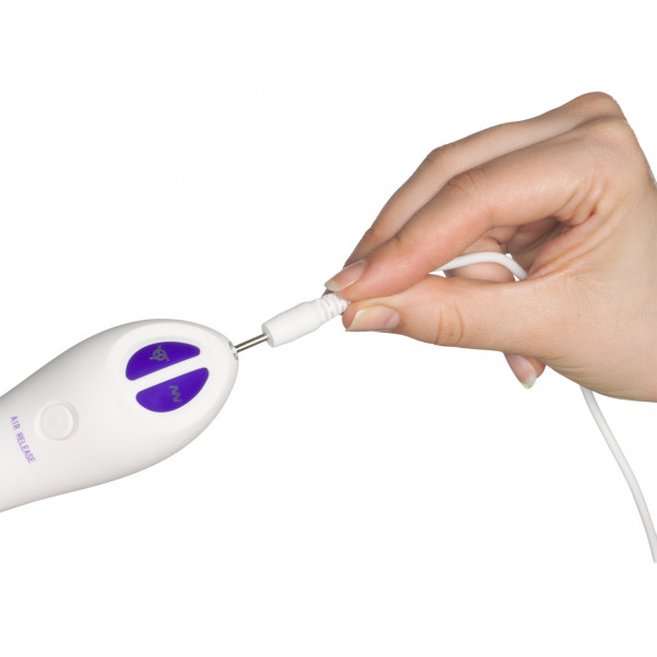 Doc Johnson Bloom Rechargeable Intimate Body Pump Set product held in hand 53